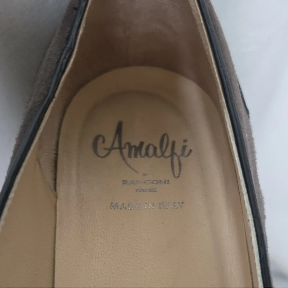 Amalfi Made In Italy Womens Suede Ballet Flat Slip-On Bow Black Gray Blue 9M